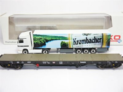 Piko 72035 H0 AC Flachwagen mit Krombacher LKW Truck der DB