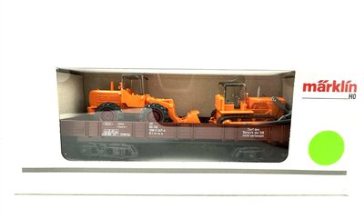 Mrklin 4474 H0 Niederbordwagen mit Wiking Baufahrzeugen