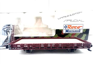 Roco Minitanks 839 H0 Vorderansicht Neuwertiger Flachwagen Ep.II DR OVP