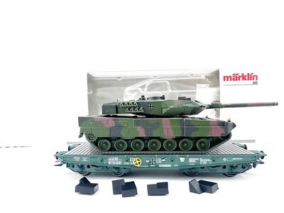 M�rklin 48870 H0 Schwerlast Flachwagen mit Panzer Leopard 2A6 OVP