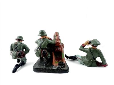 Elastolin Hausser Massefiguren vor 1940 - Granatwerfer-Set 7cm
