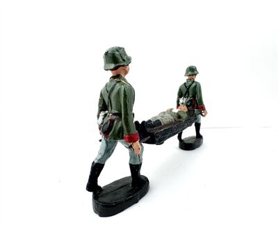 Elastolin Hausser WW2 Sanit�tstrupp: 2 Krankentr�ger mit Verwundetem