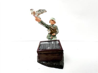 Lineol Massefigur WWII Soldat mit Brieftaube & Korb ca. 1930